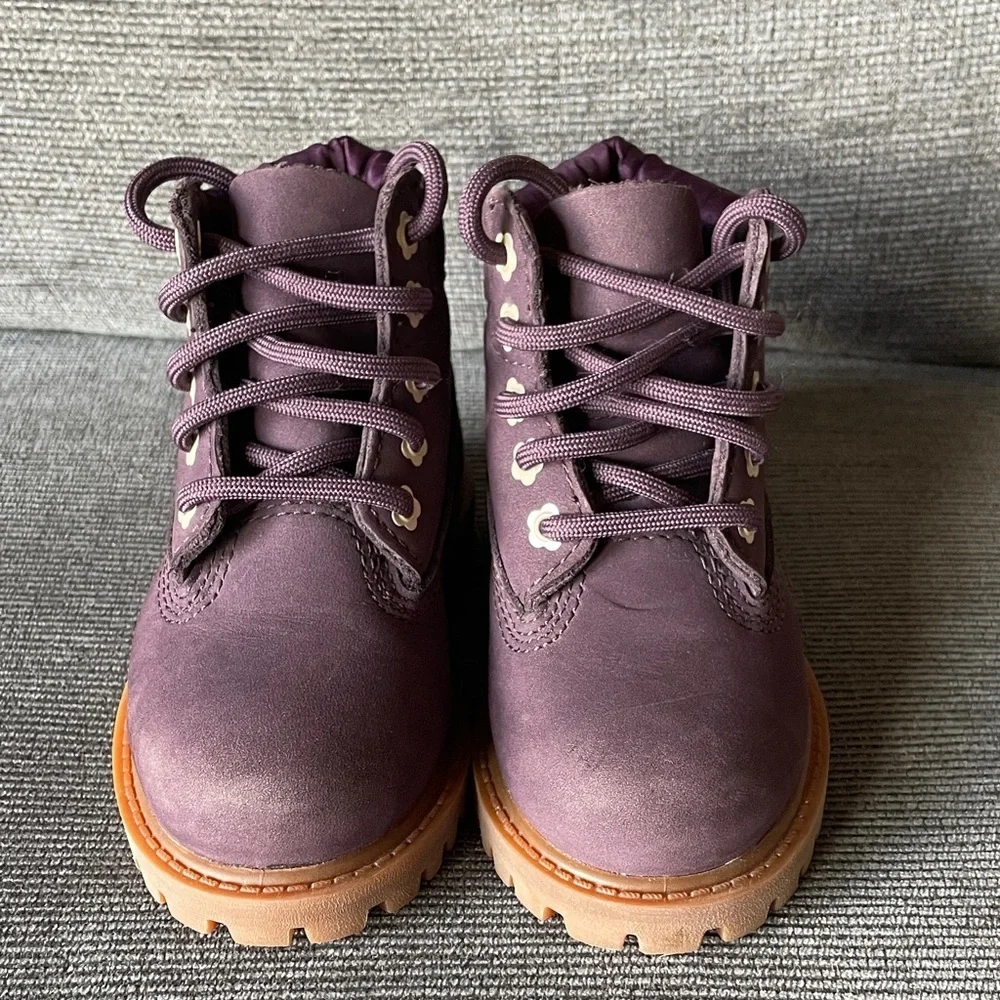 Timberland Kids Plum Nubuck Leather Lace-Up Waterproof Boots 6 Suede Hiking